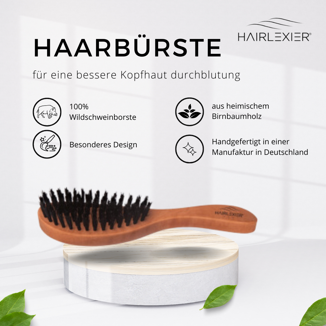Naturhaarbürste mit Wildschweinborsten & Birnbaumgriff